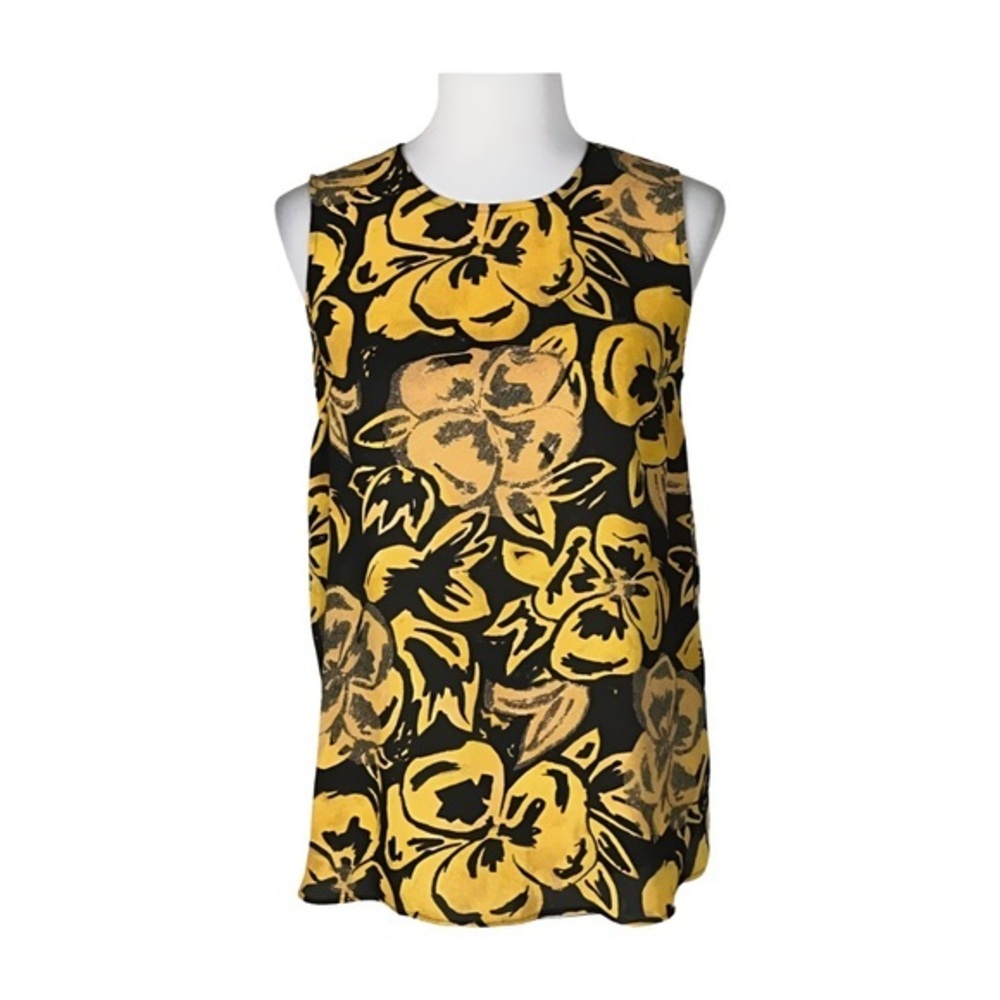 Who What Wear Floral Sleeveless Mock Turtleneck Top - Black and Gold/Sz M